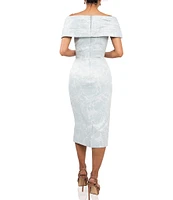 Terani Couture Off-the-Shoulder Brocade Sheath Midi Dress