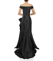 Terani Couture Off-the-Shoulder Ruffle Front Mikado Gown