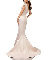 Terani Couture One Shoulder 3D Ruffle Front Front Jacquard Mermaid Gown