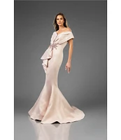 Terani Couture One Shoulder 3D Ruffle Front Front Jacquard Mermaid Gown