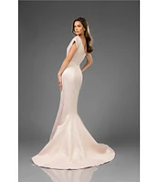 Terani Couture One Shoulder 3D Ruffle Front Front Jacquard Mermaid Gown