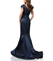 Terani Couture One Shoulder 3D Ruffle Front Front Jacquard Mermaid Gown