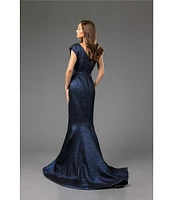 Terani Couture One Shoulder 3D Ruffle Front Front Jacquard Mermaid Gown