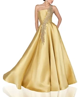 Terani Couture Sleeveless One Shoulder Beaded Strap Back Detail Ball Gown