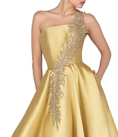 Terani Couture Sleeveless One Shoulder Beaded Strap Back Detail Ball Gown