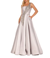 Terani Couture Sleeveless One Shoulder Beaded Strap Back Detail Ball Gown