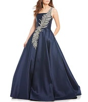 Terani Couture Sleeveless One Shoulder Beaded Strap Back Detail Ball Gown