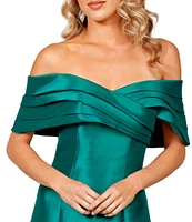 Terani Couture Pleated Off-the-Shoulder A-Line Gown