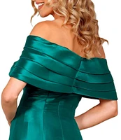 Terani Couture Pleated Off-the-Shoulder A-Line Gown