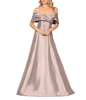 Terani Couture Pleated Off-the-Shoulder A-Line Gown