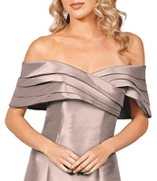 Terani Couture Pleated Off-the-Shoulder A-Line Gown