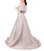 Terani Couture Pleated Off-the-Shoulder Waist Applique Ball Gown