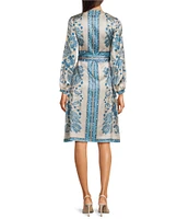 Terani Couture Round Neck Long Sleeve Printed Satin Shirtdress