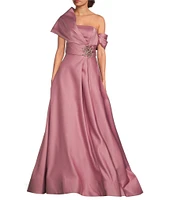 Terani Couture Satin One-Shoulder Neck Sleeveless Beaded Applique A-Line Ball Gown