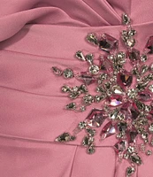 Terani Couture Satin One-Shoulder Neck Sleeveless Beaded Applique A-Line Ball Gown