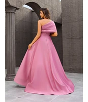 Terani Couture Satin One-Shoulder Neck Sleeveless Beaded Applique A-Line Ball Gown