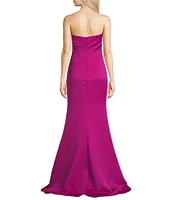 Terani Couture Satin Strapless Neck Sleeveless Sheath Gown