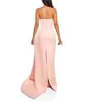 Terani Couture Satin Strapless Sleeveless Drape Side Mermaid Gown