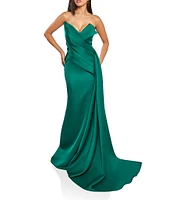 Terani Couture Satin Strapless Sleeveless Drape Side Mermaid Gown