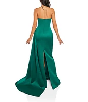 Terani Couture Satin Strapless Sleeveless Drape Side Mermaid Gown