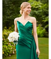 Terani Couture Satin Strapless Sleeveless Drape Side Mermaid Gown