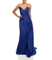 Terani Couture Satin Strapless Sleeveless Drape Side Mermaid Gown