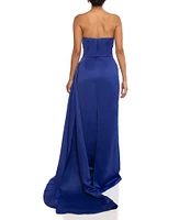 Terani Couture Satin Strapless Sleeveless Drape Side Mermaid Gown