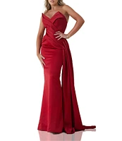 Terani Couture Satin Strapless Sleeveless Drape Side Mermaid Gown