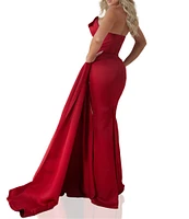 Terani Couture Satin Strapless Sleeveless Drape Side Mermaid Gown