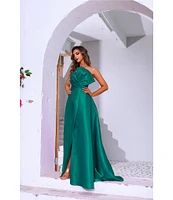 Terani Couture Strapless 3D Ruffle Front Shimmer Crepe Ballgown