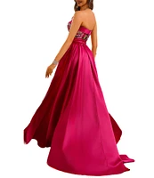 Terani Couture Strapless Sequin Mikado Column Gown With Overlay Skirt