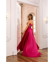 Terani Couture Strapless Sequin Mikado Column Gown With Overlay Skirt