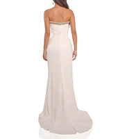 Terani Couture Strapless Sleeveless Cascading Beaded Trim Mermaid Gown