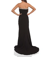 Terani Couture Strapless Sleeveless Cascading Beaded Trim Mermaid Gown