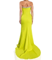 Terani Couture Strapless Sleeveless Cascading Beaded Trim Mermaid Gown