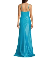 Terani Couture Stretch Metallic Sweetheart Neck Sleeveless Beaded Applique Sheath Gown