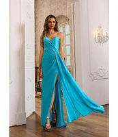 Terani Couture Stretch Metallic Sweetheart Neck Sleeveless Beaded Applique Sheath Gown