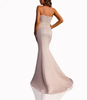 Terani Couture Sweetheart Neck 3D Ruffle Metallic Jacquard Mermaid Dress