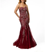 Terani Couture Sweetheart Neck Beaded Tulle Mermaid Gown