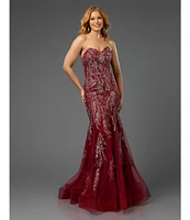 Terani Couture Sweetheart Neck Beaded Tulle Mermaid Gown