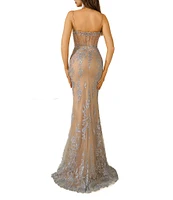 Terani Couture Sweetheart Neck Corsette Beaded Tulle Column Gown