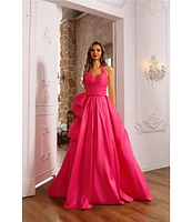 Terani Couture Taffeta Sweetheart Halter Neck Sleeveless Side Ruffle A-Line Ball Gown