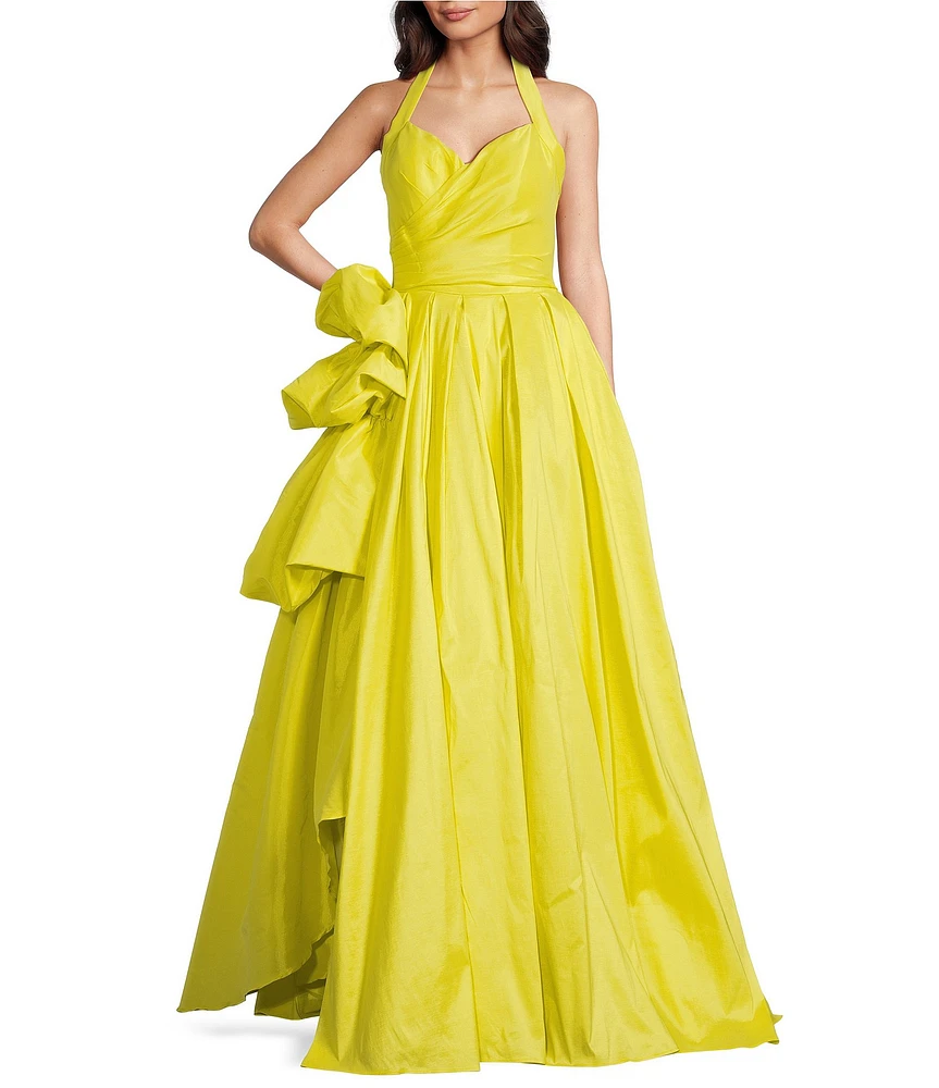 Terani Couture Taffeta Sweetheart Halter Neck Sleeveless Side Ruffle A-Line Ball Gown
