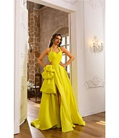 Terani Couture Taffeta Sweetheart Halter Neck Sleeveless Side Ruffle A-Line Ball Gown