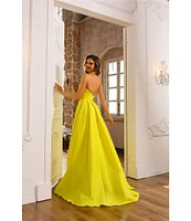 Terani Couture Taffeta Sweetheart Halter Neck Sleeveless Side Ruffle A-Line Ball Gown