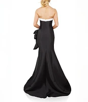 Terani Couture Two Tone Mikado Strapless Sleeveless Side Ruffle Gown