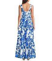 Terani Couture V-Neck Cutout Pleated Floral Print Maxi Dress