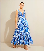 Terani Couture V-Neck Cutout Pleated Floral Print Maxi Dress