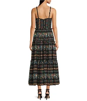 Terani Couture V-Neck Sleeveless Floral Printed Chiffon Maxi Dress