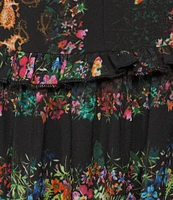 Terani Couture V-Neck Sleeveless Floral Printed Chiffon Maxi Dress